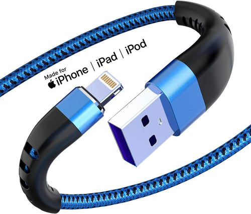 2Pack for Iphone Charger Cord 3FT, Lighting Cable 3 Feet to USB Charging Cable, Nylon Braided Charging Cord 3 Foot Compatible with Iphone 14 13 12 11 X XS XR Pad - Blue